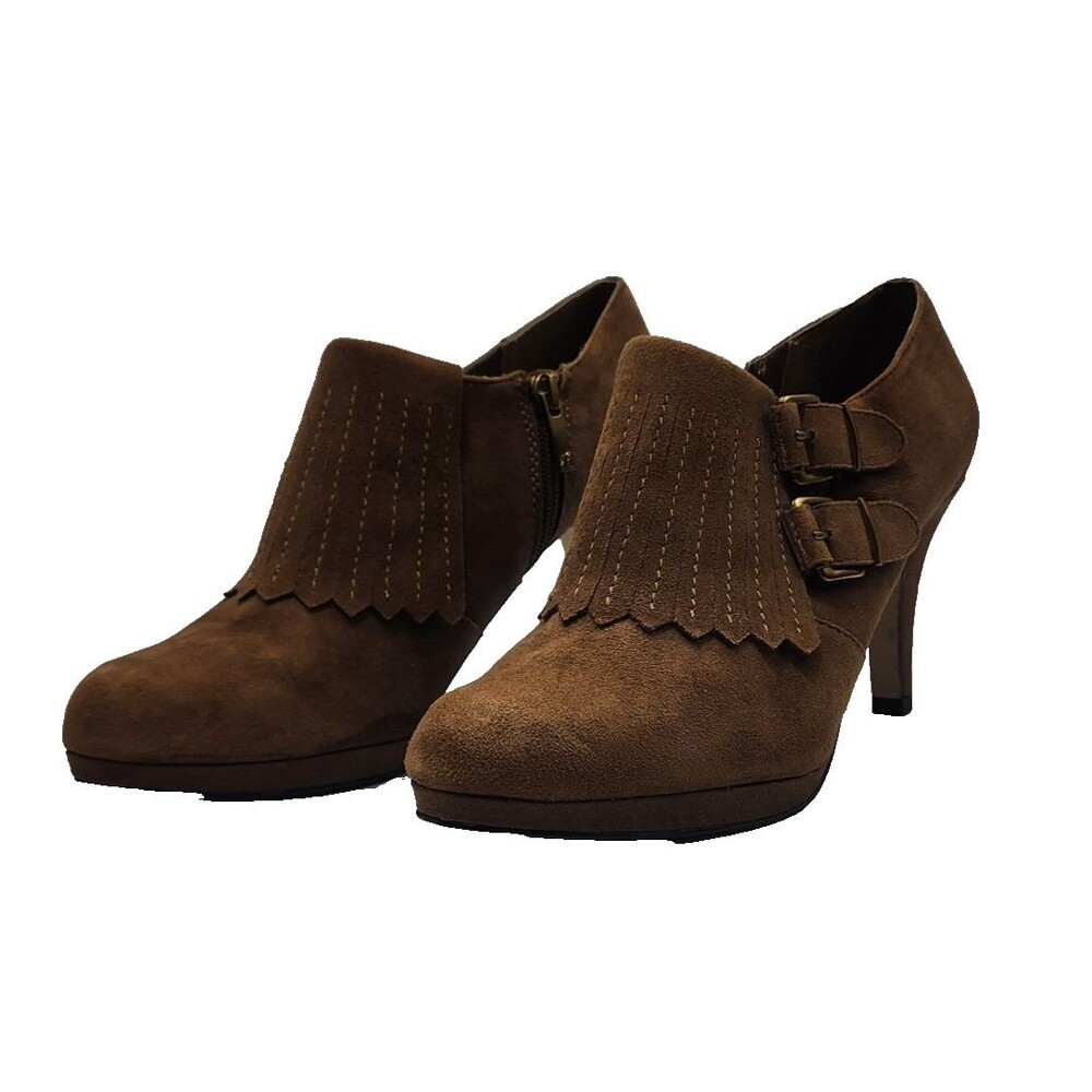 Anne Klein AK Warrena Women Booties Pumps Size 9.5 M Leather Suede Brown Shoes